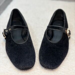 H&M Black Calf Hair Mary Jane Flats Size 40 (US 9) Worn Once